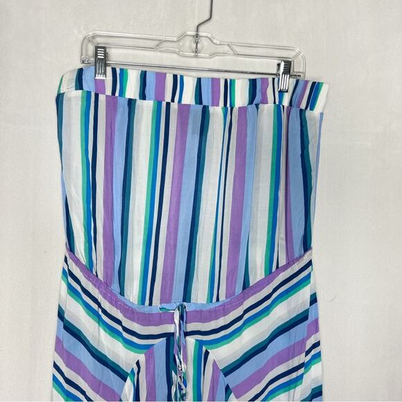 SWIMSUITS FOR ALL / Riley blue purple striped strapless swim cover up dress / 14 - Picture 3 of 8